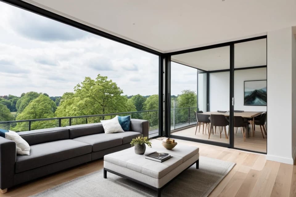 KI-Bild: Penthouse-Wohnraum mit Dachterrasse und Wasserblick – Ansicht 1