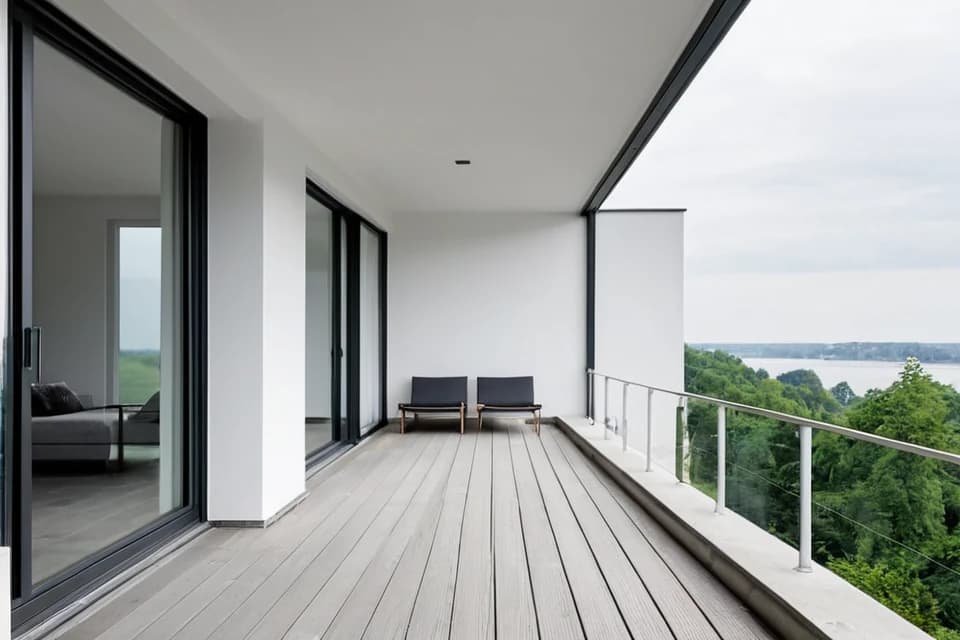 KI-Bild: Modernes Hanghaus mit tiefen Terrassen zur Elbe – Ansicht 1